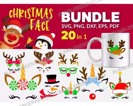 FREE 20 Christmas Face Svg Bundle, Christmas Svg, Xmas Svg