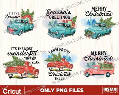 6 Vintage Christmas Truck Png Bundle, Christmas Png