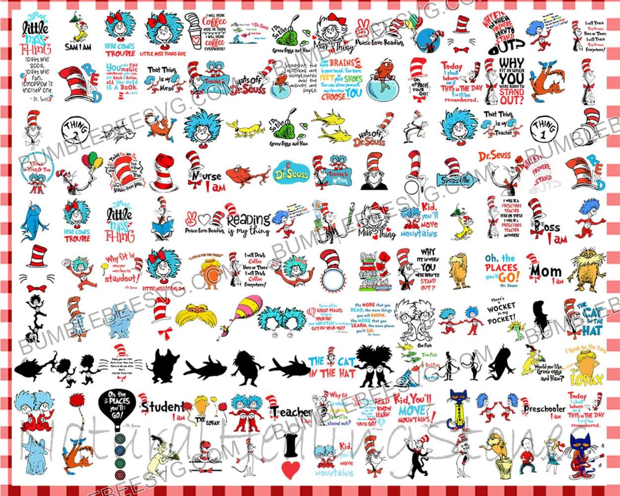 141 Dr Seuss Svg Bundle, Thing 1 Svg, Thing 2 Svg, The Cat In The Hat Svg