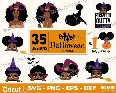 35 Halloween Afro Svg Bundle, Halloween Svg, Black Girl Svg