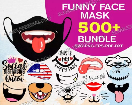 500 Funny Face Mask Svg Bundle, Virus Svg, Covid Svg
